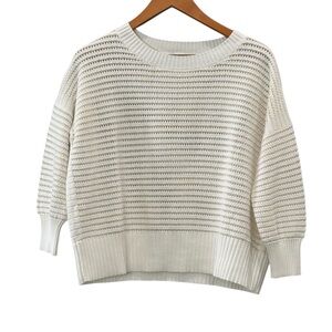 White + Warren Open Knit
Crewneck Sweater Cream Ribbed
Hem Size Small